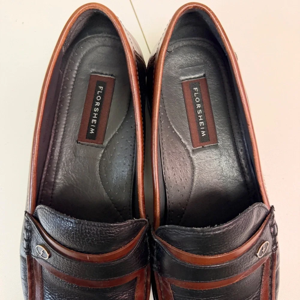 Florsheim Mens Two Tone Penny Loafers Black Brown Leather Dress Shoes K18258 11B